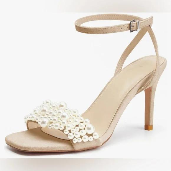 NWT Women's Open Toe Heeled Sandals Pearl Strap Stiletto, MULTI COLORS AVAILABLE
